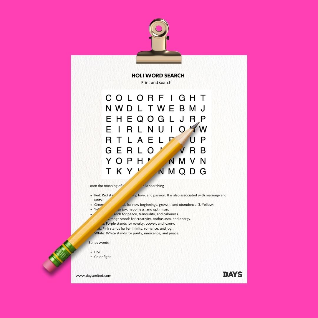 Holi Colors Word Search