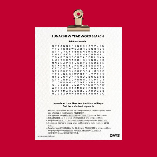 Lunar New Year Word search